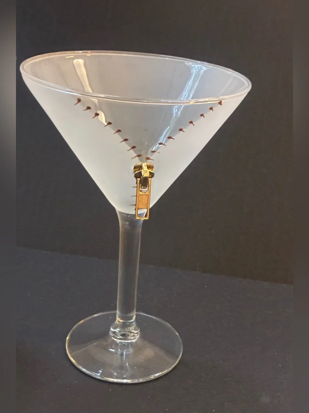Frosted Martini Asrta Glasses with Gold Zipper Accent - Set of 2